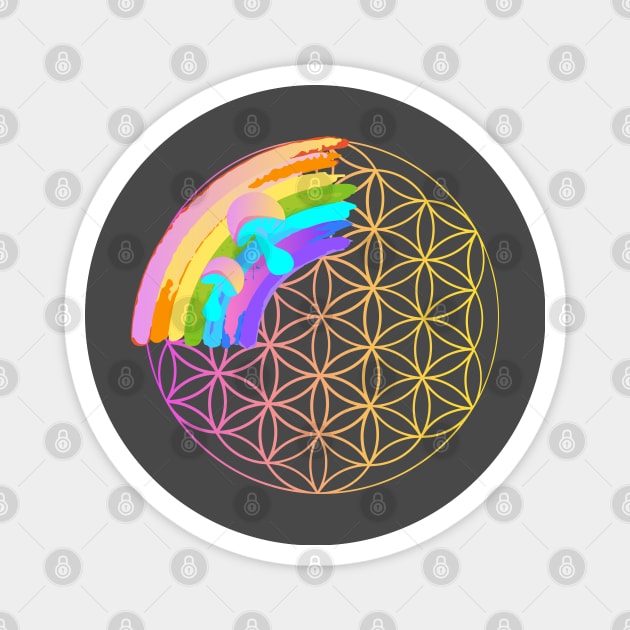 Psychedelic Rainbow Sacred Geometry Flower of Life Magnet by tatadonets